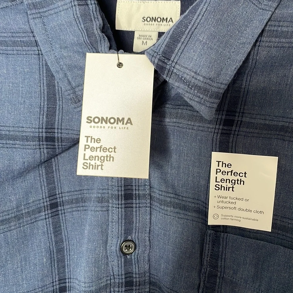 NWT M Mens Sonoma‎ Button Down Shirt Blue Plaid